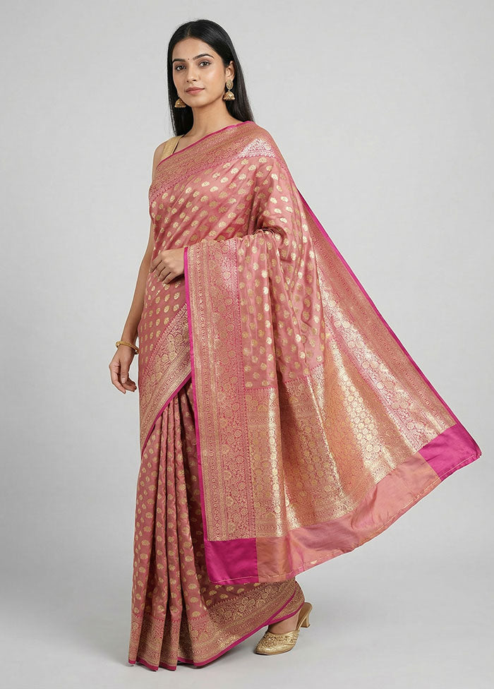 Pink Dupion Silk Saree With Blouse Piece