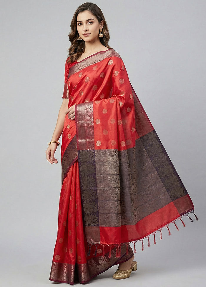 Pink Dupion Silk Saree With Blouse Piece