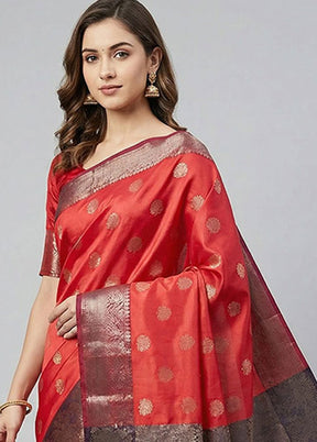 Pink Dupion Silk Saree With Blouse Piece