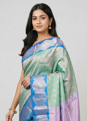Green Dupion Silk Saree With Blouse Piece