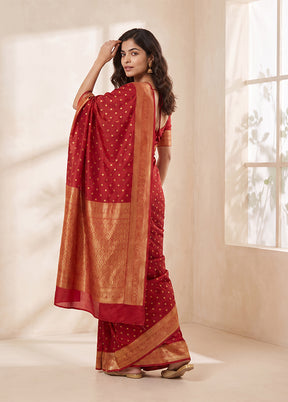 Pink Handloom Kanjivaram Pure Silk Saree With Blouse Piece