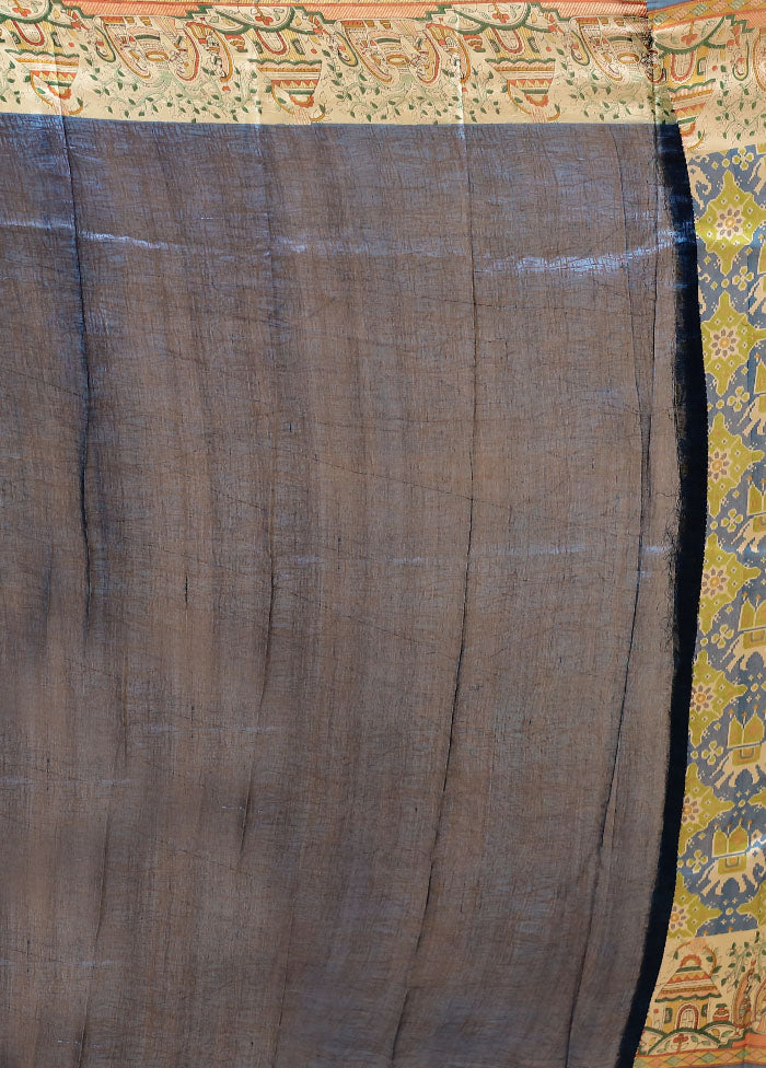 Blue Printed Pure Silk Saree With Blouse Piece