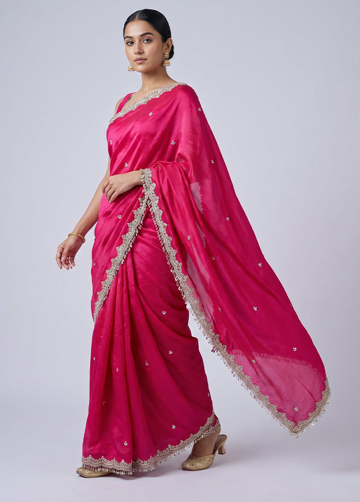 Pink Handloom Pure Georgette Saree With Blouse Piece