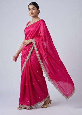 Pink Handloom Pure Georgette Saree With Blouse Piece