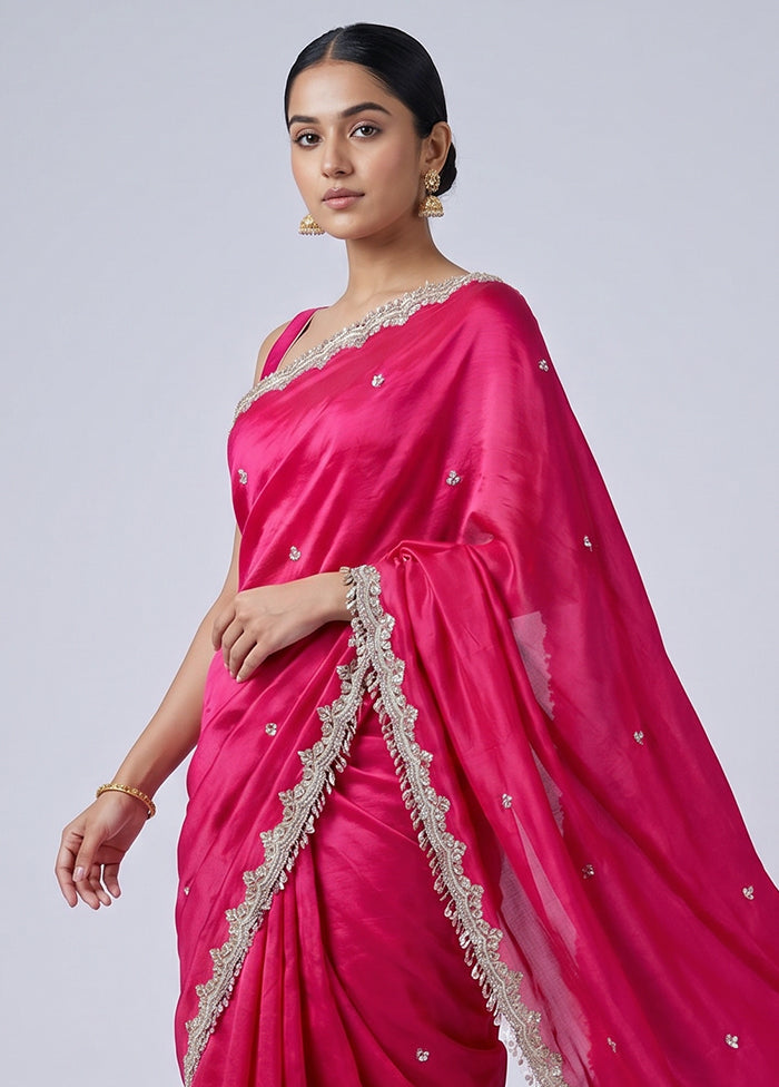 Pink Handloom Pure Georgette Saree With Blouse Piece