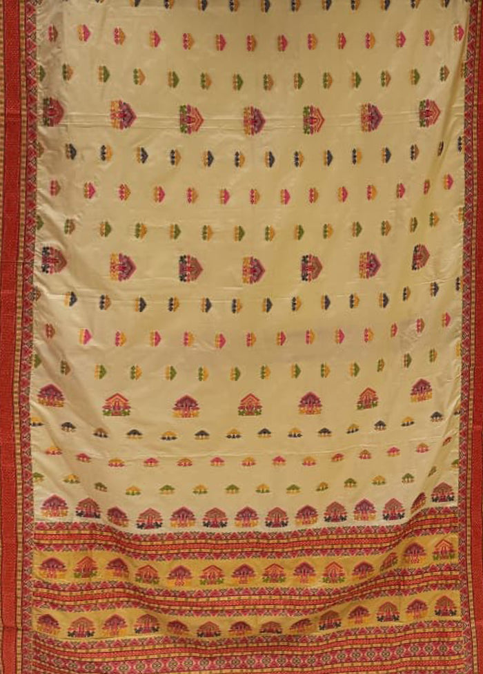 Cream Assam Silk Saree With Blouse Piece