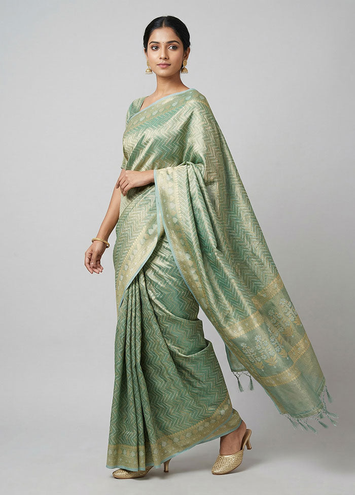 Green Tissue Silk Saree With Blouse Piece