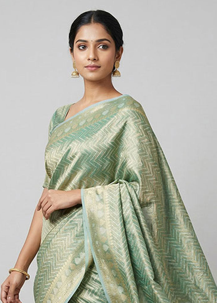 Green Tissue Silk Saree With Blouse Piece