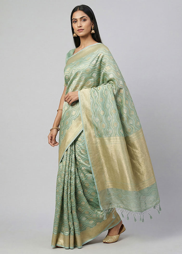 Green Tissue Silk Saree With Blouse Piece