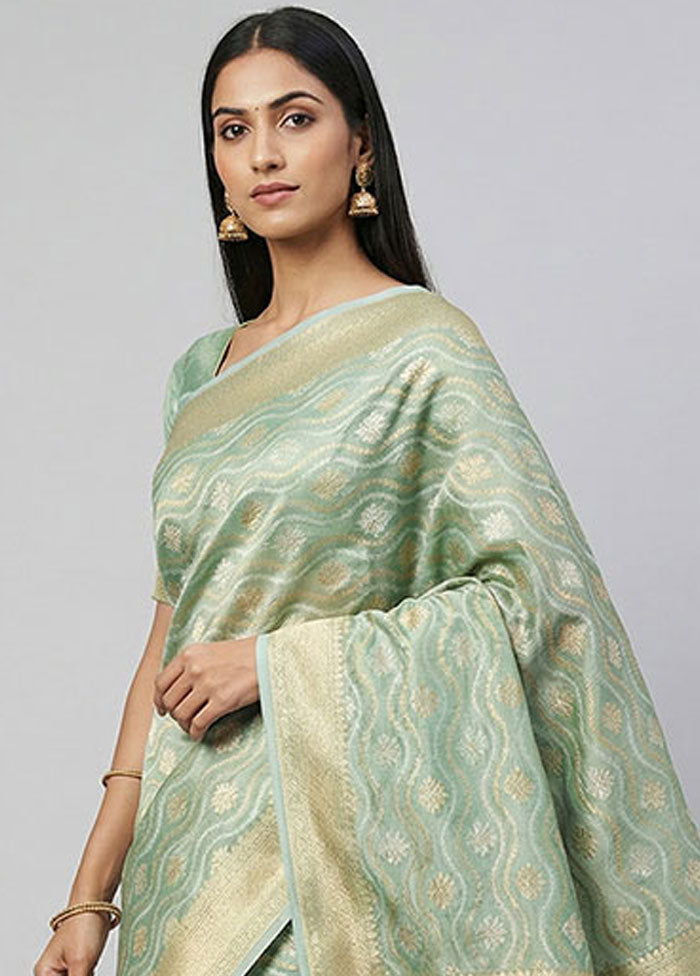 Green Tissue Silk Saree With Blouse Piece