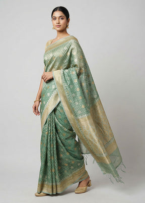 Green Tissue Silk Saree With Blouse Piece