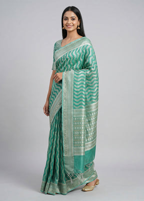 Green Tissue Silk Saree With Blouse Piece