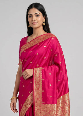 Pink Banarasi Silk Saree With Blouse Piece