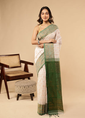 Cream Matka Silk Saree With Blouse Piece