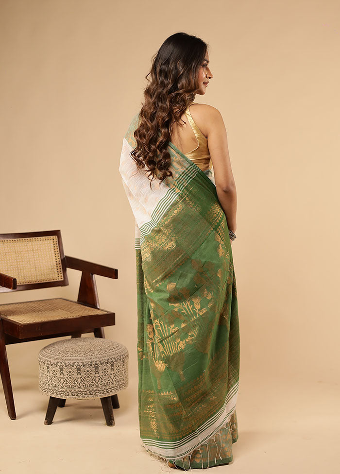 Cream Matka Silk Saree With Blouse Piece