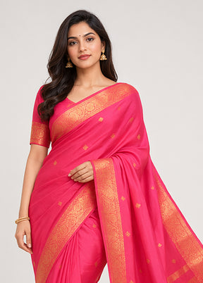 Pink Handloom Kanjivaram Pure Silk Saree With Blouse Piece