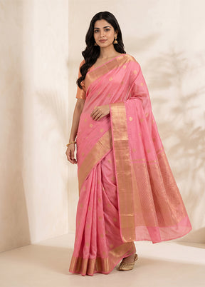 Pink Handloom Kanjivaram Pure Silk Saree With Blouse Piece