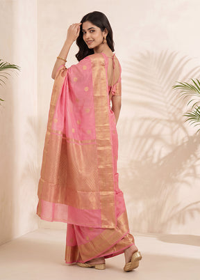 Pink Handloom Kanjivaram Pure Silk Saree With Blouse Piece