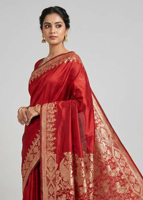 Red Banarasi Silk Saree With Blouse Piece
