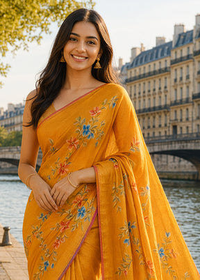 Rust Printed Pure Silk Saree Without Blouse Piece