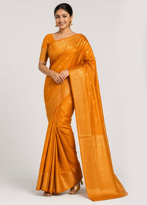 Rust Handloom Kanjivaram Pure Silk Saree With Blouse Piece