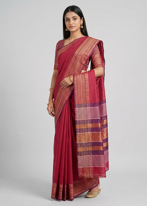 Pink Handloom Tussar Pure Silk Saree With Blouse Piece