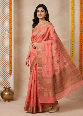 Pink Handloom Dupion Pure Silk Saree With Blouse Piece