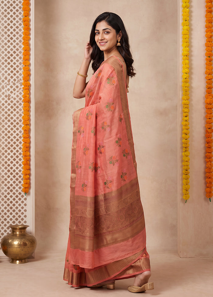 Pink Handloom Dupion Pure Silk Saree With Blouse Piece