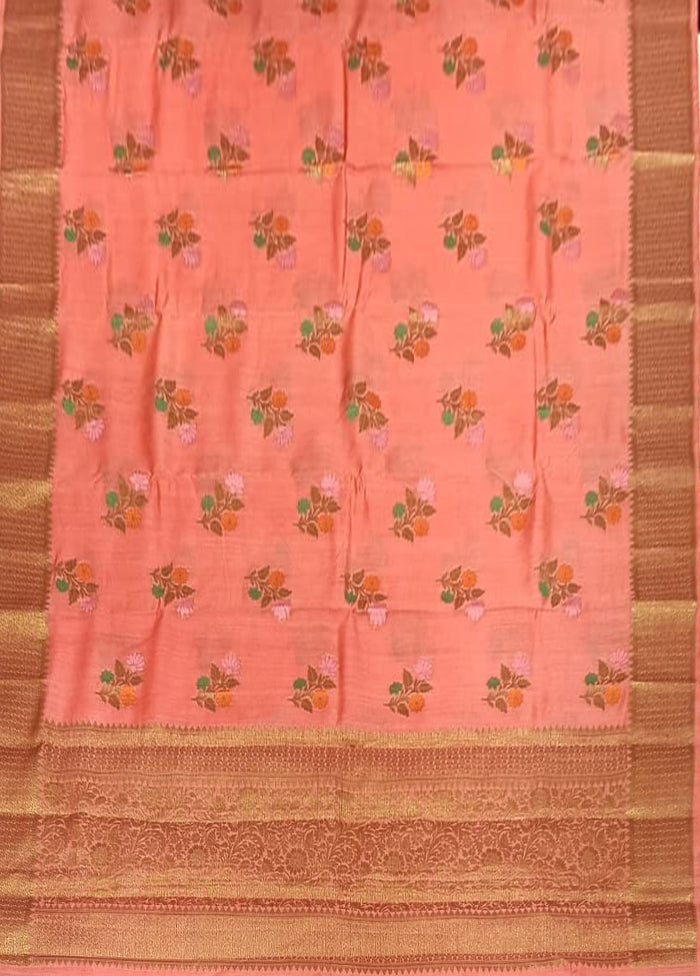 Pink Handloom Dupion Pure Silk Saree With Blouse Piece
