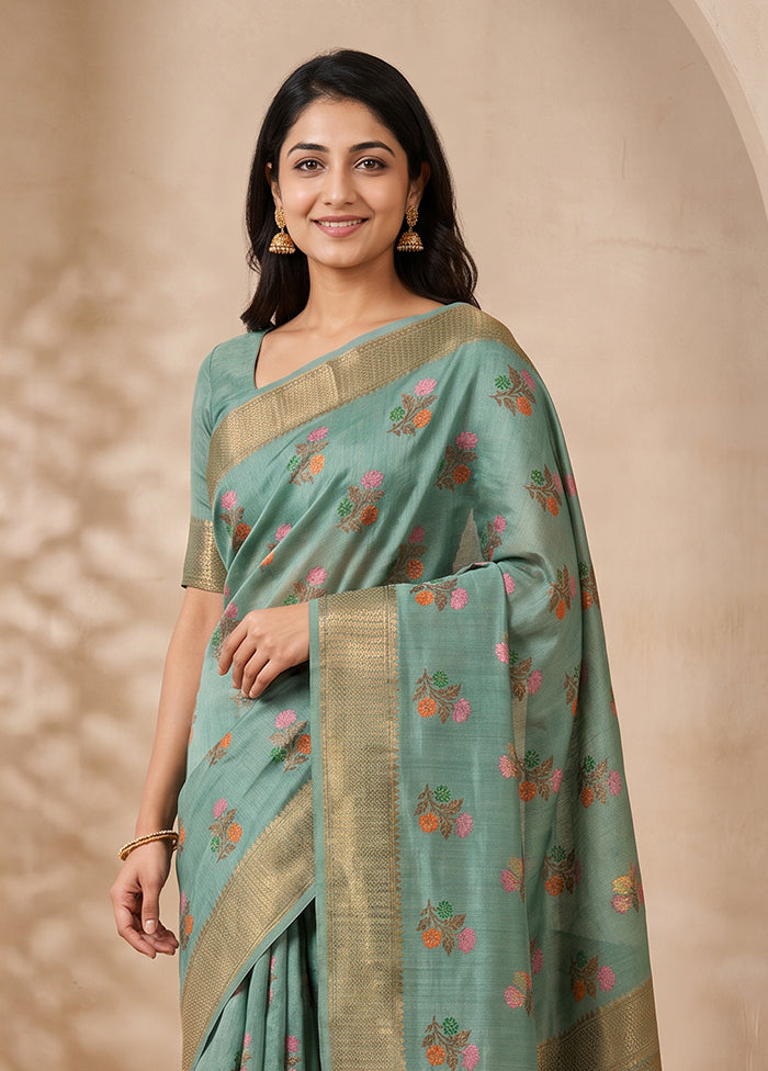 Blue Handloom Dupion Pure Silk Saree With Blouse Piece