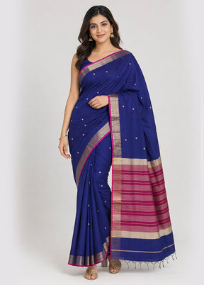 Blue Cotton Saree With Blouse Piece