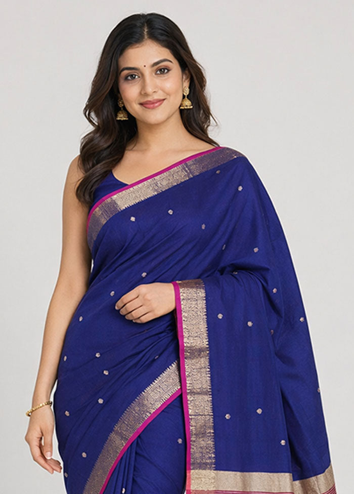 Blue Cotton Saree With Blouse Piece