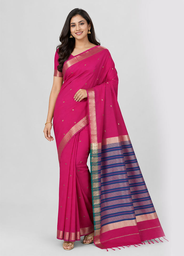 Pink Cotton Saree With Blouse Piece