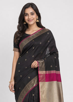 Black Cotton Saree With Blouse Piece