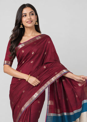 Red Cotton Saree With Blouse Piece