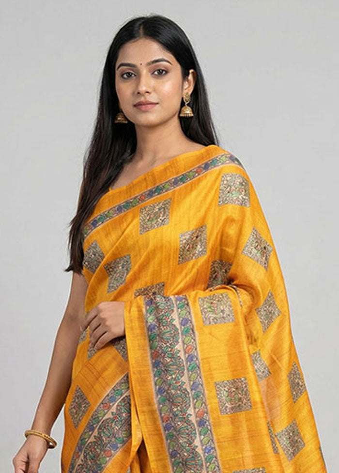 Yellow Cotton Saree With Blouse Piece