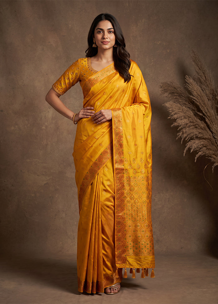 Yellow Assam Silk Saree With Blouse Piece