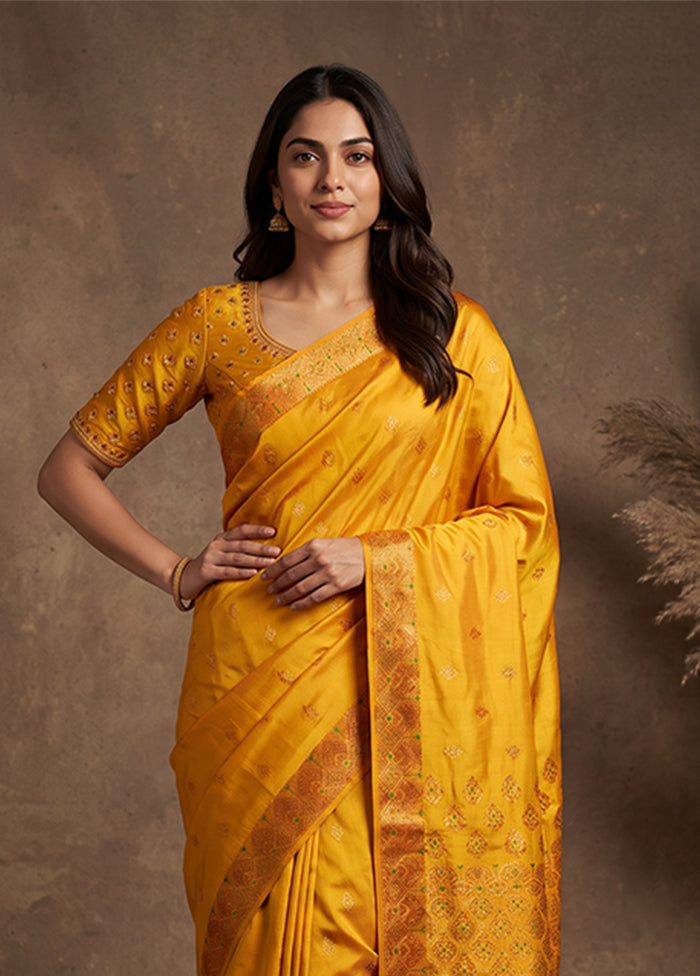 Yellow Assam Silk Saree With Blouse Piece