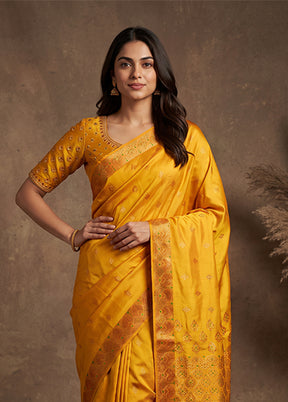 Yellow Assam Silk Saree With Blouse Piece