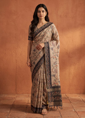 Cream Tussar Silk Saree With Blouse Piece