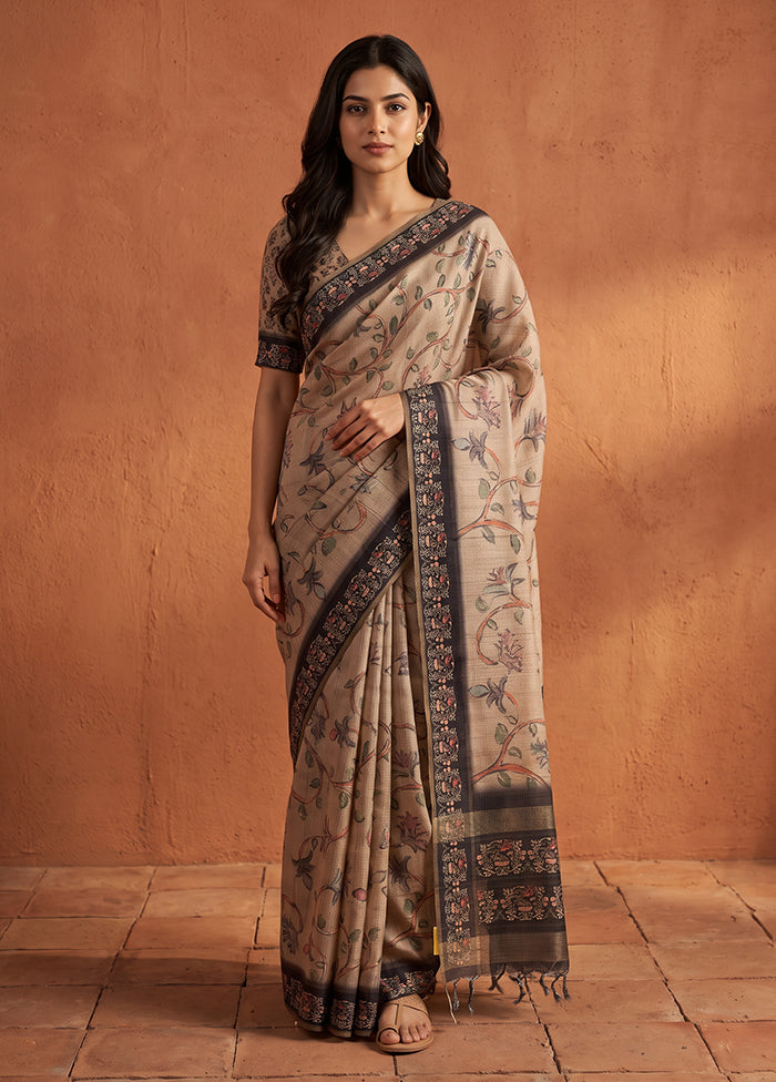 Cream Tussar Silk Saree With Blouse Piece