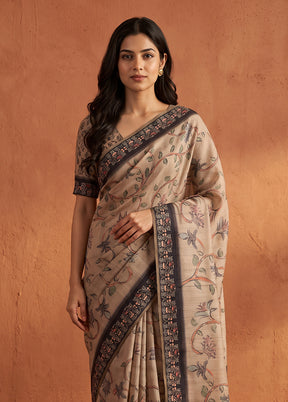 Cream Tussar Silk Saree With Blouse Piece