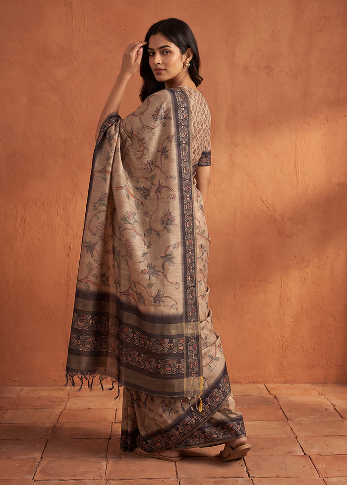 Cream Tussar Silk Saree With Blouse Piece
