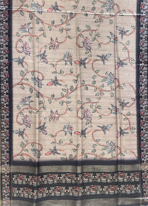 Cream Tussar Silk Saree With Blouse Piece