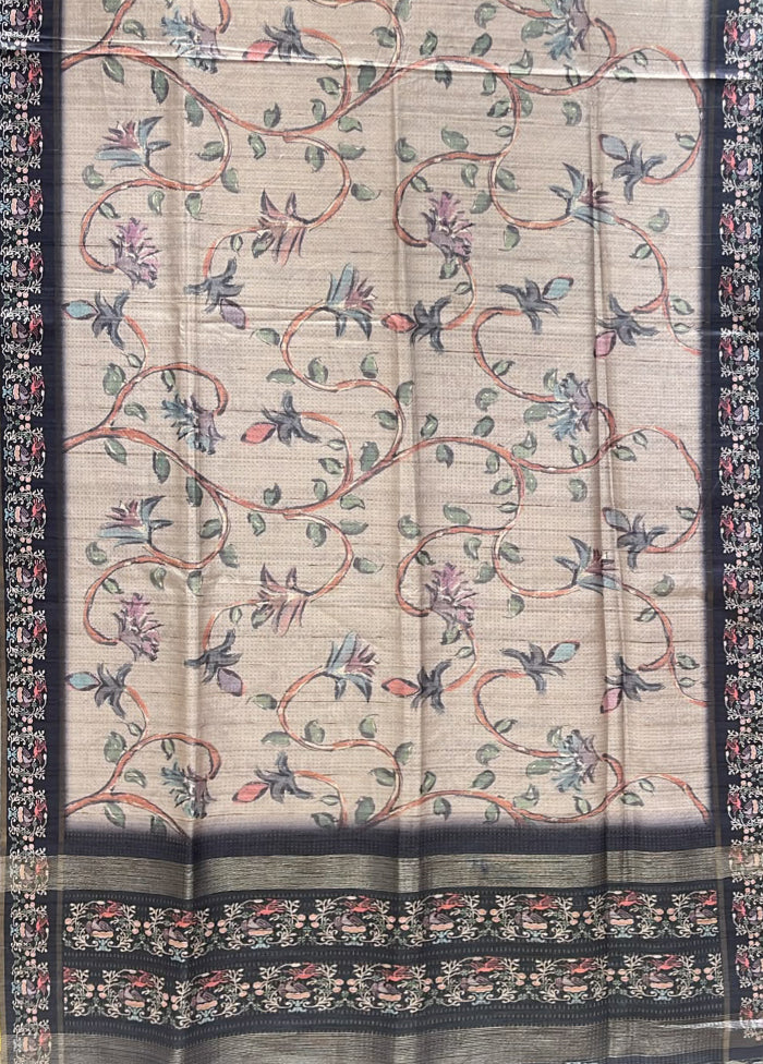 Cream Tussar Silk Saree With Blouse Piece