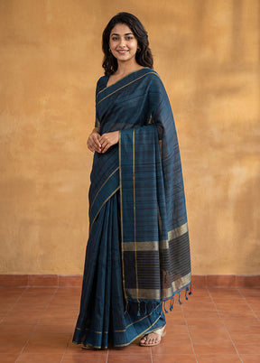 Blue Tussar Silk Saree With Blouse Piece