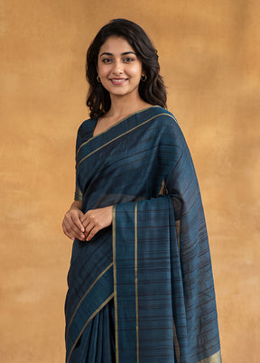 Blue Tussar Silk Saree With Blouse Piece