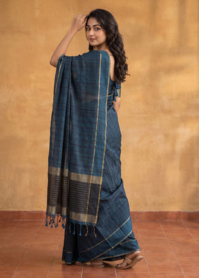 Blue Tussar Silk Saree With Blouse Piece