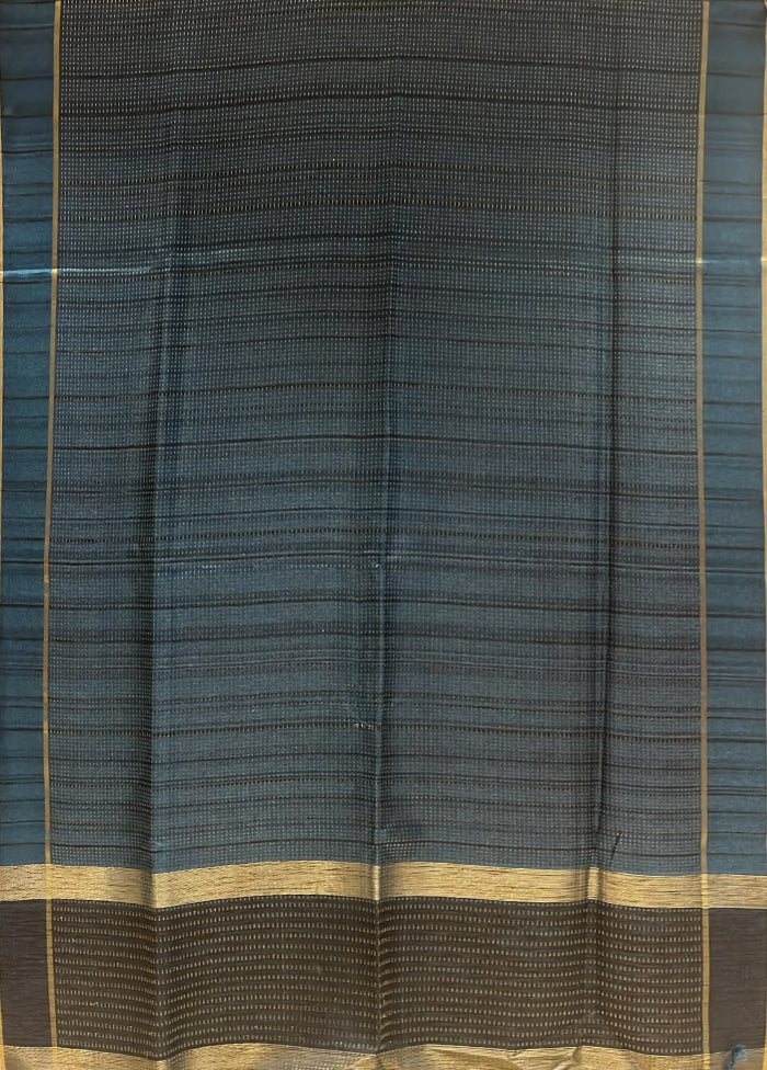 Blue Tussar Silk Saree With Blouse Piece