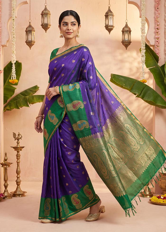 Blue Handloom Kanchipuram Pure Silk Saree With Blouse Piece